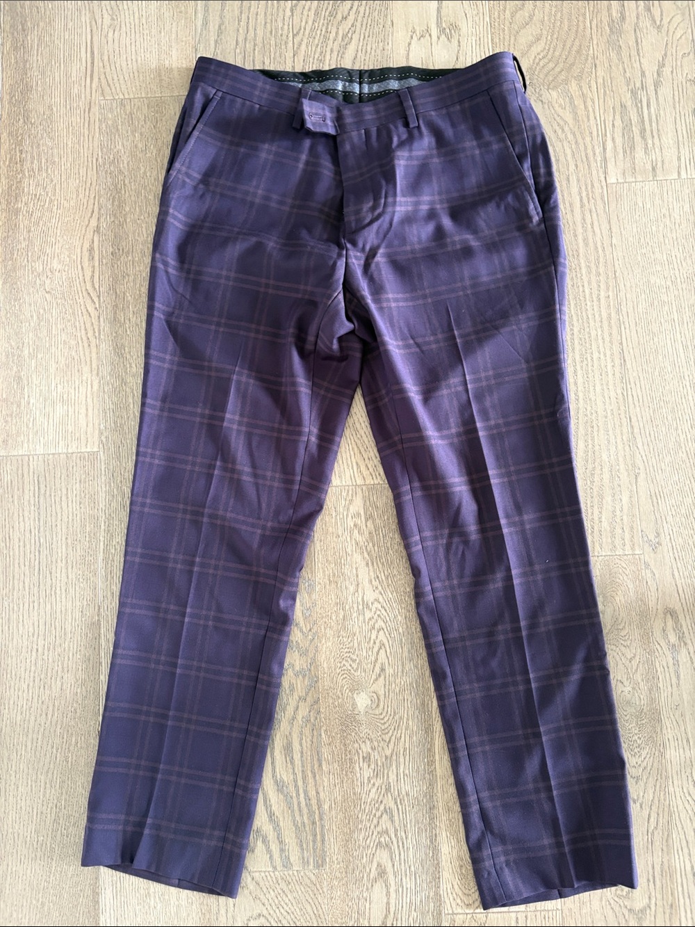 Egara Men's Plum Windowpane Dress Pants